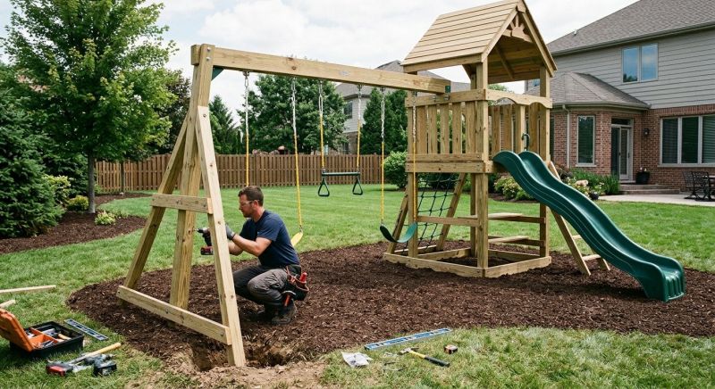 Wooden Swing Set Installation in Denver County, CO